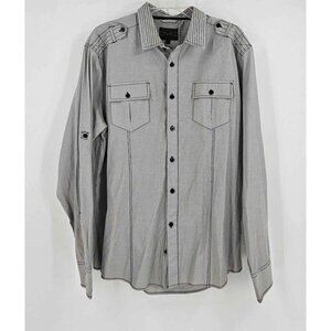 No Retreat NR Black Label Mens Gray Black Pinstripe Button Up Collared Shirt XL